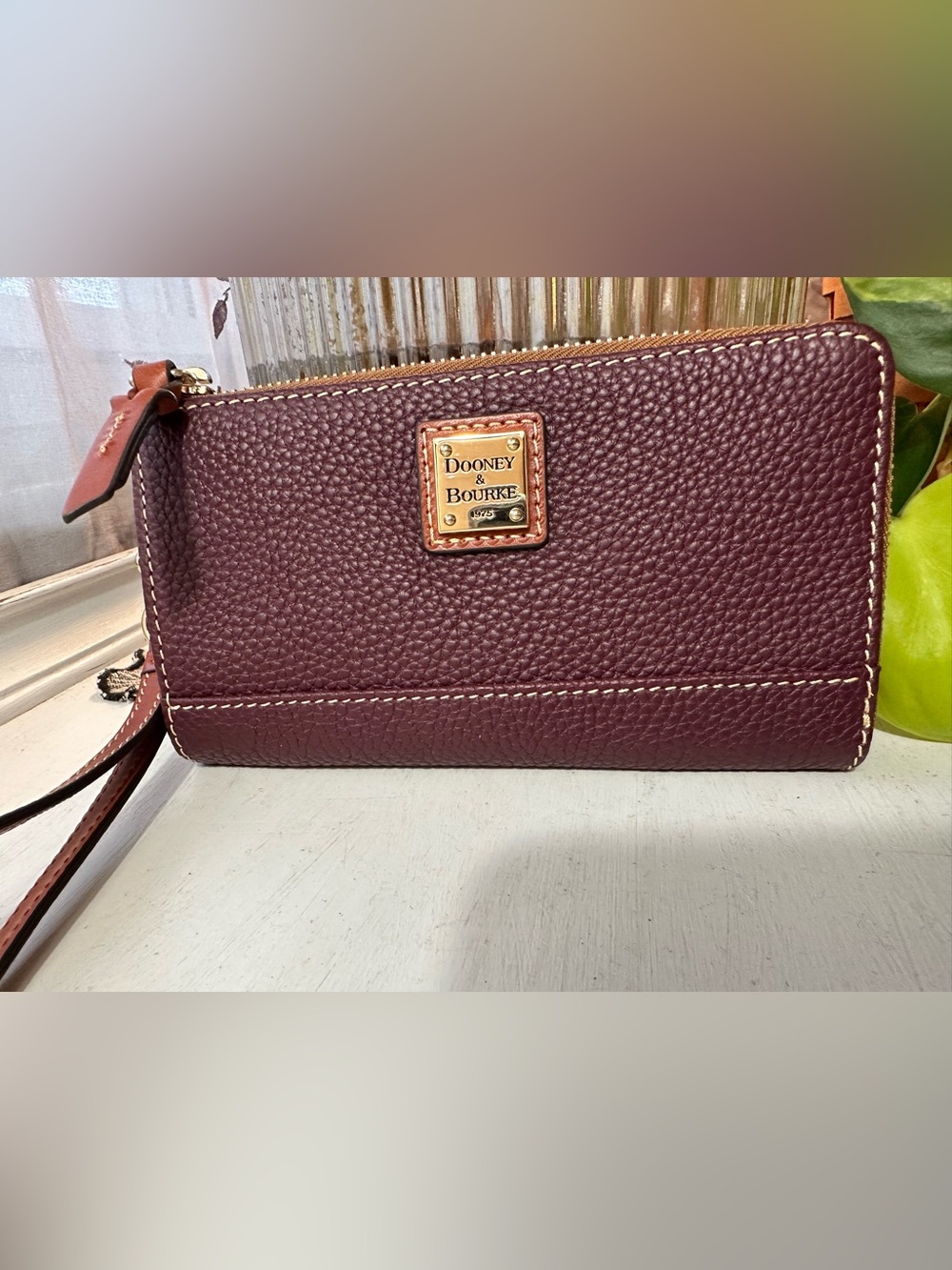 Dooney & Bourke Pebbled Leather Zip Wallet - Plum/Burgundy with Gold Hardware